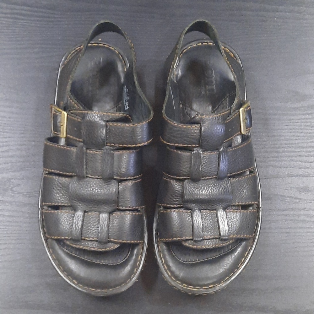 Børn Men’s 11 Handcrafted Footwear Black Leather Caged Sandals Buckle Strap